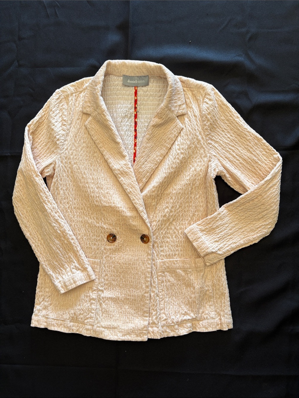 Daniel Rainn Light Ivory Crinkled Double-Breasted Blazer